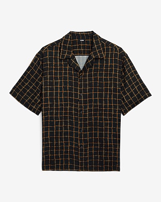 Windowpane Camp Collar Short Sleeve Resort Shirt