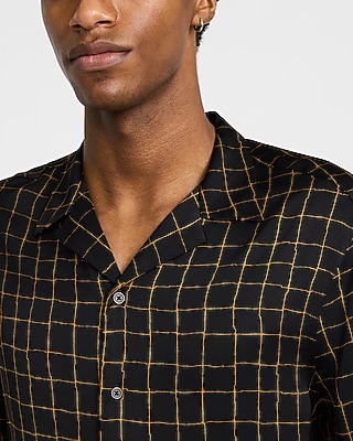 Windowpane Camp Collar Short Sleeve Resort Shirt