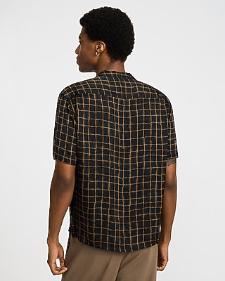 Windowpane Camp Collar Short Sleeve Resort Shirt