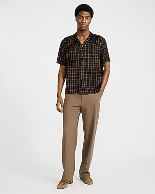 Windowpane Camp Collar Short Sleeve Resort Shirt