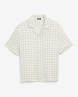 Windowpane Camp Collar Short Sleeve Resort Shirt
