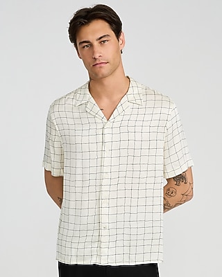 Windowpane Camp Collar Short Sleeve Resort Shirt