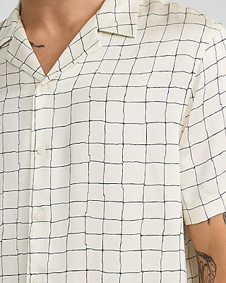 Windowpane Camp Collar Short Sleeve Resort Shirt
