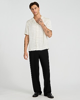 Windowpane Camp Collar Short Sleeve Resort Shirt