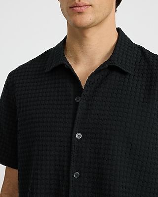 Textured Waffle Cotton Short Sleeve Shirt