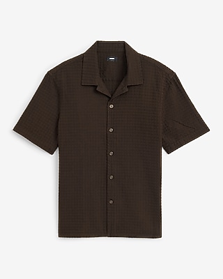 Textured Waffle Cotton Short Sleeve Shirt