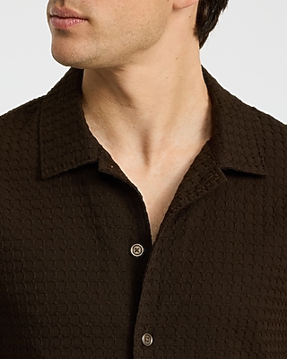 Textured Waffle Cotton Short Sleeve Shirt
