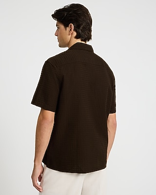 Textured Waffle Cotton Short Sleeve Shirt