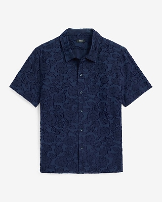 Embroidered Floral Cotton Short Sleeve Shirt