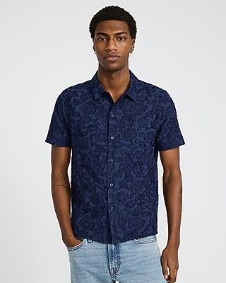 Embroidered Floral Cotton Short Sleeve Shirt