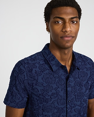 Embroidered Floral Cotton Short Sleeve Shirt