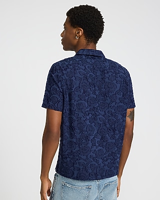 Embroidered Floral Cotton Short Sleeve Shirt