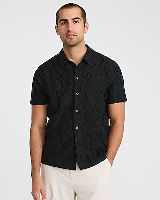 Embroidered Floral Cotton Short Sleeve Shirt