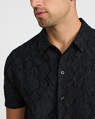 Embroidered Floral Cotton Short Sleeve Shirt
