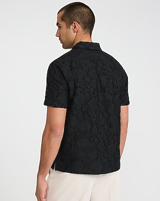 Embroidered Floral Cotton Short Sleeve Shirt