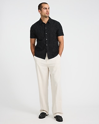 Embroidered Floral Cotton Short Sleeve Shirt