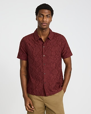 Embroidered Floral Cotton Short Sleeve Shirt