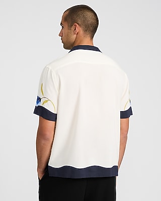 Floral Abstract Bordered Rayon Short Sleeve Shirt