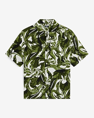 Green Floral Rayon Short Sleeve Shirt