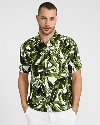 Green Floral Rayon Short Sleeve Shirt