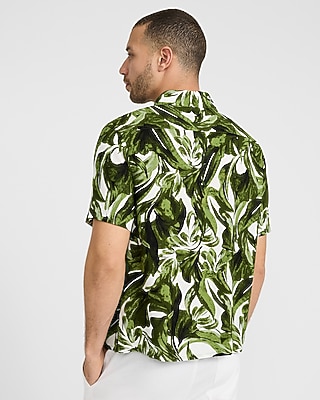 Green Floral Rayon Short Sleeve Shirt