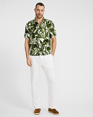 Green Floral Rayon Short Sleeve Shirt