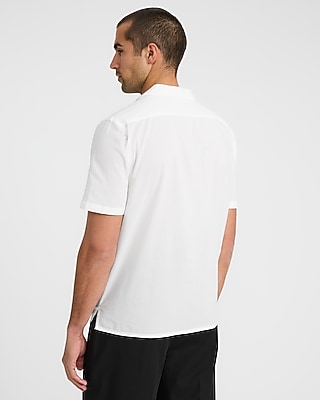 Embroidered Contrast Floral Cotton Ivory Short Sleeve Shirt