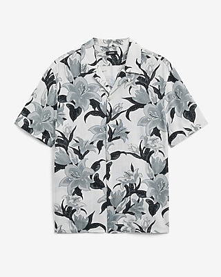 Floral Linen-Blend Short Sleeve Shirt