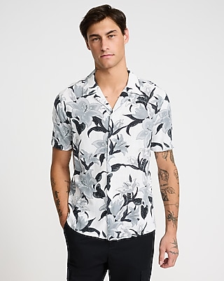 Floral Linen-Blend Short Sleeve Shirt