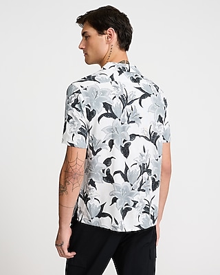 Floral Linen-Blend Short Sleeve Shirt