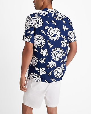 Abstract Paisley Floral Rayon Short Sleeve Shirt