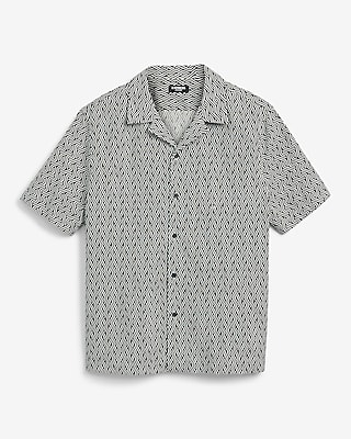 Curved Striped Linen-blend Short Sleeve Shirt