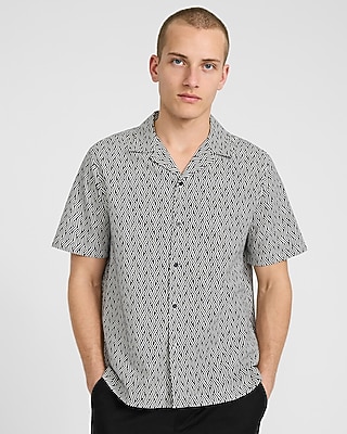 Curved Striped Linen-blend Short Sleeve Shirt