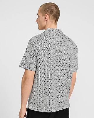 Curved Striped Linen-blend Short Sleeve Shirt