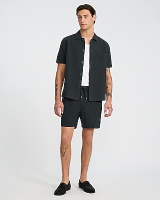 Waffle Textured Cotton Short Sleeve Shirt