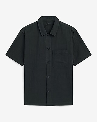 Waffle Textured Cotton Short Sleeve Shirt