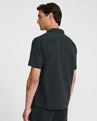 Waffle Textured Cotton Short Sleeve Shirt