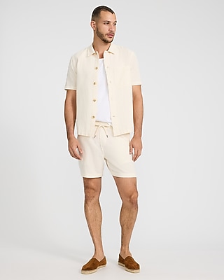 Waffle Textured Cotton Short Sleeve Shirt