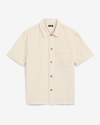 Waffle Textured Cotton Short Sleeve Shirt