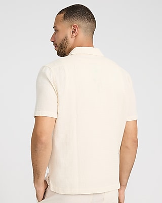 Waffle Textured Cotton Short Sleeve Shirt