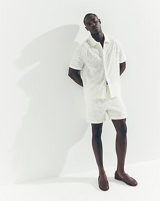Textured Embroidered Patchwork Cotton Short Sleeve Shirt