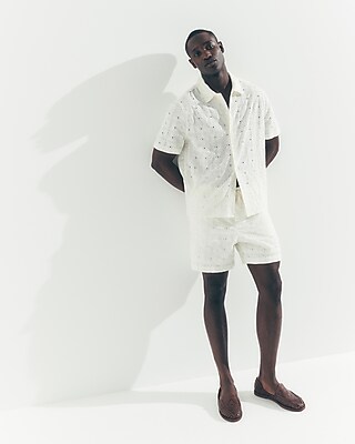 Textured Embroidered Patchwork Cotton Short Sleeve Shirt