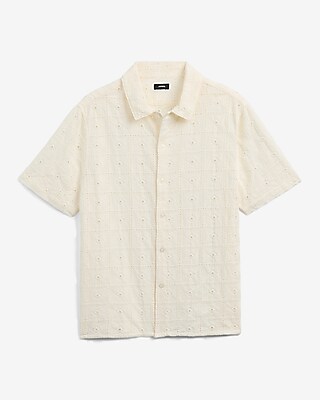 Textured Embroidered Patchwork Cotton Short Sleeve Shirt