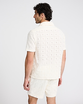 Textured Embroidered Patchwork Cotton Short Sleeve Shirt