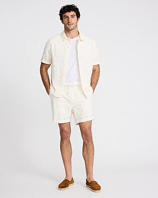 Textured Embroidered Patchwork Cotton Short Sleeve Shirt