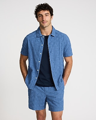 Textured Embroidered Patchwork Cotton Short Sleeve Shirt