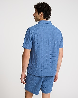 Textured Embroidered Patchwork Cotton Short Sleeve Shirt