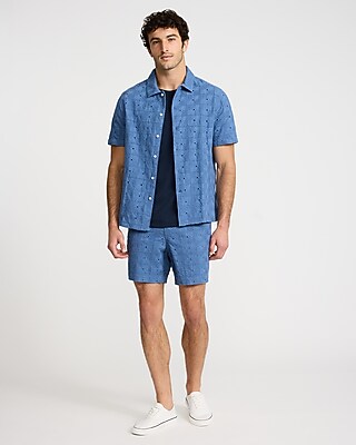Textured Embroidered Patchwork Cotton Short Sleeve Shirt