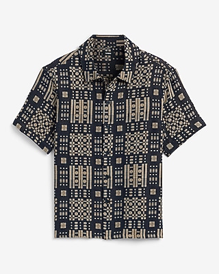 Textured Jacquard Cotton-Blend Short Sleeve Shirt