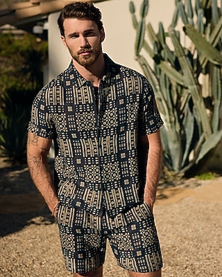 Textured Jacquard Cotton-Blend Short Sleeve Shirt